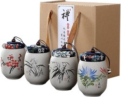 Thee bewaarpot set - 4 beschilderde Chinese potten met deksel - Keramiek - Tea Caddies