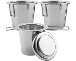 Thee-ei Met 3 Stuks 304 Roestvrijstalen Theezeefjes Met Deksel En Opvouwbaar Handvat Fijnmazige Theebladdiffuser Voor Theepot Mokken Kopjes Tot Steile Losse Thee Of Koffie — voor dagelijks gebruik