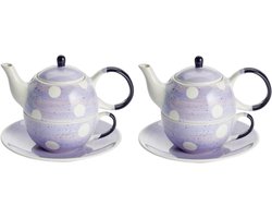Thee-for-one Set - Theeservies Theepot - Thee Zetten - Handbeschilderd Uniek - 0.4L kan 0.2L beker - Blauw Lila