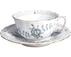 Thee kop en schotel | Meissen | Indisch Groen gedeeltelijk handbeschilderd