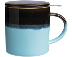 Thee Mok Grote - Keramiek Kop - Warme Dranken - Met Zeef en Deksel - 410ml Inhoud - Industriële Look