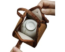 Thee Opslag - Rotan Drager - Thee Set Organiseren - Sterk Rotan Materiaal - 10x8x8 cm - Natuurlijk