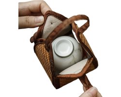 Theebekertas Rotan - Theepothouder Organizer - Theeset Opbergen - Draagbaar Ontwerp - 10 x 8 x 8 cm - Natuurlijk