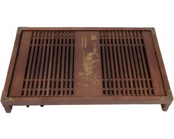Theeblad Chinese Drainage Wateropslag Gongfu Thee Dienblad met Afvoerpijp Groot 28x43cm / 11.0x16.9in Woondecoratie Houten Theetafel Set voor Thuiskantoor (Lichte zwarte orchidee)