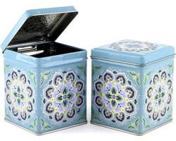 Theeblik Maroc - Theedoos Koffieblik - Losse Thee Bewaren - Marokkaanse Stijl - 7.5 x 7.5 x 9.5 cm - Multicolor