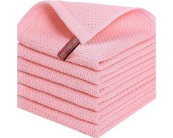 Theedoek - 100% katoen - 33 x 33 cm - Zachte theedoek - Keukendoek - Sterk absorberende keukendoek - Dikke en pluisvrije theedoek - Vaatdoek - Schoonmaakdoek - 6-pack - Roze