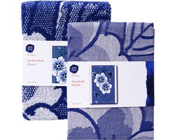 Theedoek en keukendoek set - Bloemen - Delfts blauw - Hollandse cadeautjes - Holland souvenir - cadeau oma