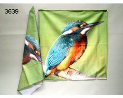 Theedoek en keukendoek set ijsvogel - katoen - 60 x 60 cm - 2-delig
