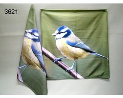 Theedoek en keukendoek set pimpelmees - katoen - 60 x 60 cm - 2-delig