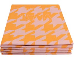 Theedoek pied-de-poule oranje / roze