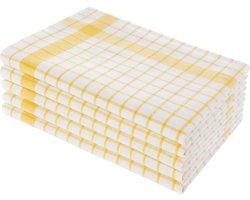 Theedoeken, 5-delige set, pluisvrije keukendoeken van 100% katoen, absorberende theedoeken met hanger, premium keukendoek, onderhoudsarm, geel