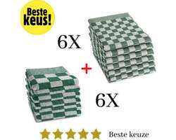 Theedoeken en Keukendoeken Set - 6 Theedoeken - 6 Keukendoeken - Groen