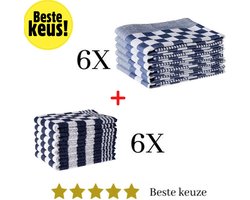 Theedoeken en Keukendoeken Set - 6 Theedoeken - 6 Keukenhanddoeken - Blauw