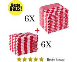 Theedoeken en Keukendoeken Set - 6 Theedoeken - 6 Keukenhanddoeken - Rood