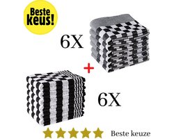Theedoeken en Keukendoeken Set - 6 Theedoeken - 6 Keukenhanddoeken - Zwart
