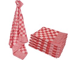 Theedoeken Geblokt - Katoen - 65 x 65 cm - Rood - 6 Stuks