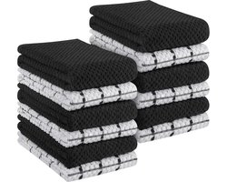 Theedoeken geblokt Keuken Handdoeken Set - 100% Ring Gesponnen Katoenen - Superzacht en Absorberend - Zwart en Wit - Geschikt voor Schotelantennes en Barkrukken - 38 x 64 cm theedoeken geblokt