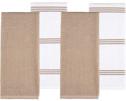 Theedoeken geblokt Keukenhanddoeken - 100% Katoenen Badstof - Set van 4 - Groot Formaat 406 x 71 cm - Beige - Zacht Absorberend - Restaurant Bar Glazen Keukendoeken theedoeken geblokt