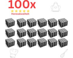 Theedoeken - Horeca Kwaliteit - Katoenenen Theedoeken set - 100 x - Zwart Wit - Ophang Lus