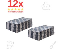 Theedoeken - Horeca Kwaliteit - Katoenenen Theedoeken set - 12 x - Blauw Wit - Ophang Lus