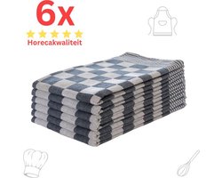 Theedoeken - Horeca Kwaliteit - Katoenenen Theedoeken set - 6 x - Blauw Wit - Ophang Lus