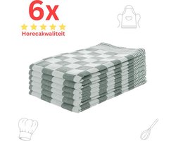 Theedoeken - Horeca Kwaliteit - Katoenenen Theedoeken set - 6 x - Groen Wit - Ophang Lus
