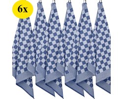 Theedoeken - Horeca - set van 6 - Katoen - Geblokt - Blauw-Wit