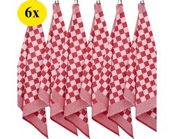 Theedoeken - Horeca - set van 6 - Katoen - Geblokt - Rood-Wit