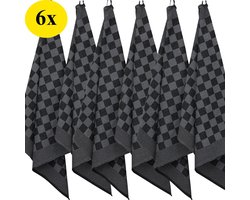 Theedoeken - Horeca - set van 6 - Katoen - Geblokt - Zwart-Antraciet