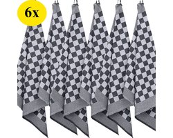 Theedoeken - Horeca - set van 6 - Katoen - Geblokt - Zwart-Wit
