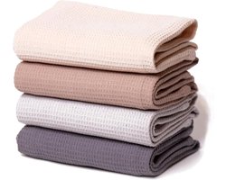 Theedoeken katoen 45x65cm set van 4 - Wafelstructuur - Keukendoeken in beige, bruin, lichtgrijs en donkergrijs - 240 g/m² - Geschikt voor droger