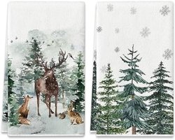 Theedoeken Kerst - Keukendoeken Set - Keuken Decoratie - Aquarel Print - 40 x 60 cm - Multicolor