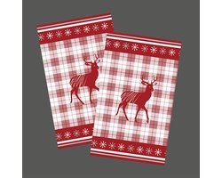 Theedoeken - Kerst - Set van 2 - Rood - Wit - Rendier - Hert - 40 x 70 cm