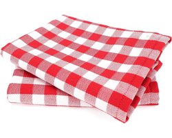 Theedoeken Linnen Set - Keukendoeken Katoen - Keukenwerk - Zacht Wollen Kwaliteit - 50 x 70 cm - Rood