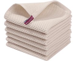 Theedoeken - polyester - set van 6 - beige - 34 x 34 cm