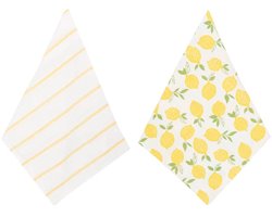 Theedoeken Set 2 Stuks – 50x70 cm – Katoen – Citroenen & Streep Design – Keukendoeken Absorberend en Wasbaar