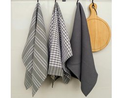 Theedoeken set 3 stuks - Keukenhanddoeken - 65x43cm - Theedoeken en Keukendoeken set - 100% Katoen - Keukendoek