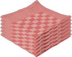 Theedoeken set - 6x stuks - rood met blokmotief - 65 x 65 cm - Huishoudtextiel - Afdroogdoek - keukendoek - vaatdoek