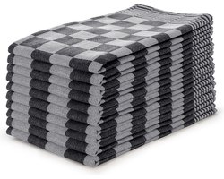 Theedoeken set Blok Zwart/Wit - 65x65 - Set van 10 - Geblokt - Blokdoeken - 100% katoen - Horeca Theedoeken