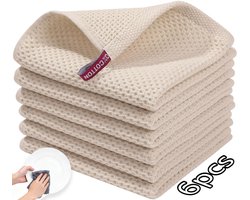 Theedoeken - wafelweefsel - 100% katoen - ultrazacht - absorberend en sneldrogend - 34x34cm - 6-pack - beige