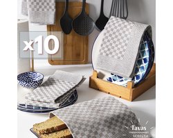 Theedoekenset Beige Glazendoeken 50x70 cm - Set van 10 - Geblokt - Blokdoeken - Horeca 80% katoen 20% Polyester Theedoeken horec