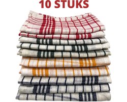 Theedoekenset Blok Blauw - 60x42cm - Set van 10 - Geblokt - Blokdoeken - Keukenhanddoek - Handdoek - Handdoeken - 100% katoen - Horeca Theedoeken