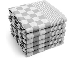 Theedoekenset Blok Grijs - 65x65 – 6 stuks - Geblokt - Blokdoeken - 100% katoen - Horeca Theedoeken – vaatdoek – theedoek geruit