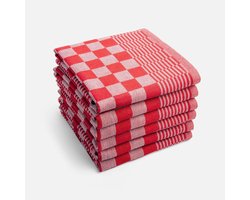 Theedoekenset Blok Rode - 65x65 – 6 stuks - Geblokt - Blokdoeken - 100% katoen - Horeca Theedoeken – vaatdoek – theedoek geruit