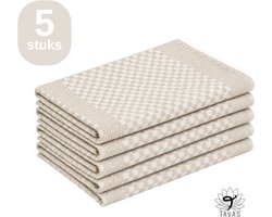 Theedoekenset - Geblokt - Glazendoeken - 50x70 cm - Beige - Set van 5 - Horeca Theedoeken