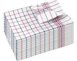 Theedoekenset - Glazendoeken - (Set van 12) - Blok Rood-blauw - 65x65 - Geblokt - Blokdoeken - 100% katoen - Horeca Theedoeken - horeca - Glazendoeken