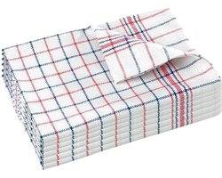 Theedoekenset - Glazendoeken - (Set van 6) - Blok Rood-blauw - 65x65 -Geblokt - Blokdoeken - 100% katoen - Horeca Theedoeken - horeca - Glazendoeken