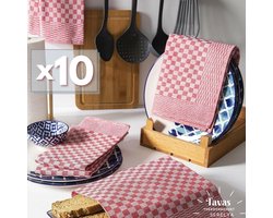 Theedoekenset Rood Glazendoeken 50x70 cm - Set van 10 - Geblokt - Blokdoeken - Horeca 80% katoen 20% Polyester Theedoeken horeca