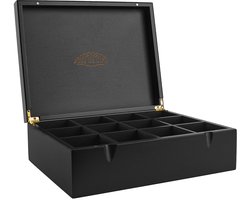 Theedoos - 12 Vaks - Theedoos Zwart - Magneetsluiting - Thee Doos - Theedoos Losse Thee - Zwart - van Nimma