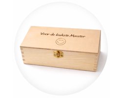 Theedoos 3 vaks – Houten theekist met gravure “Voor de leukste meester” – Cadeau meester – Bewaardoos thee